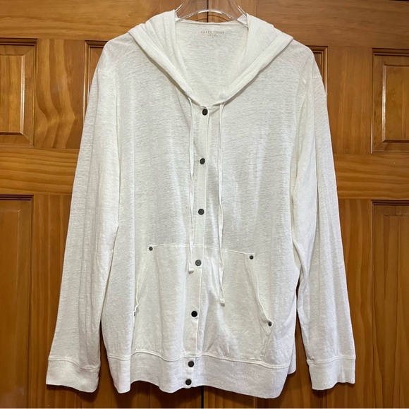 Eileen Fisher Jackets & Blazers - Eileen Fisher Woman 100% Linen Winter White Hooded Jacket Size 1X